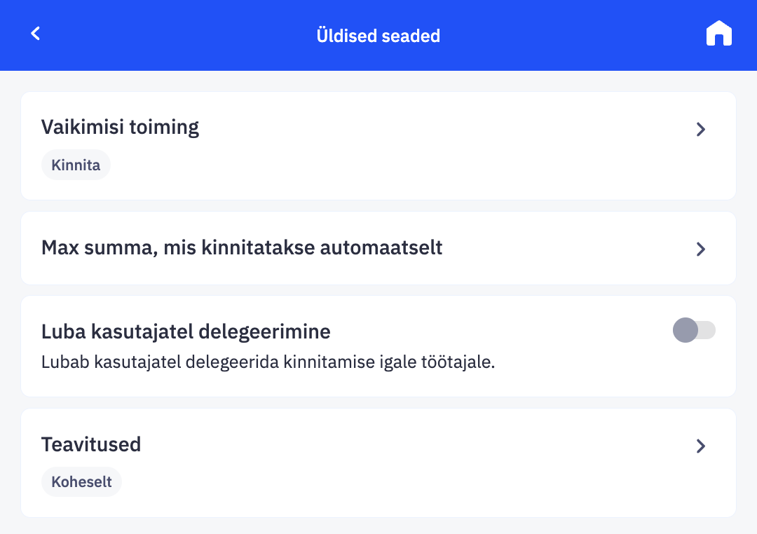 Kinnitusringi üldised seaded.