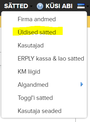 ERPLY Books'is liikudes läbi menüü Sätted -> Üldised sätted