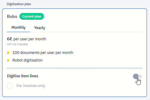 Setting for enabling invoice line digitisation