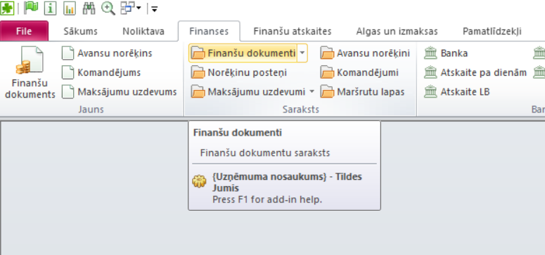 Noklikšķiniet uz “Finanšu dokumenti