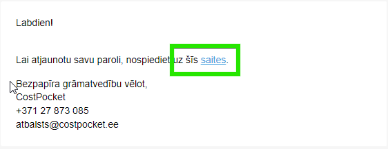 Paroles atjaunošanas saite e-pastā