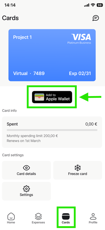 Mynt add card to Apple Wallet or Google Wallet