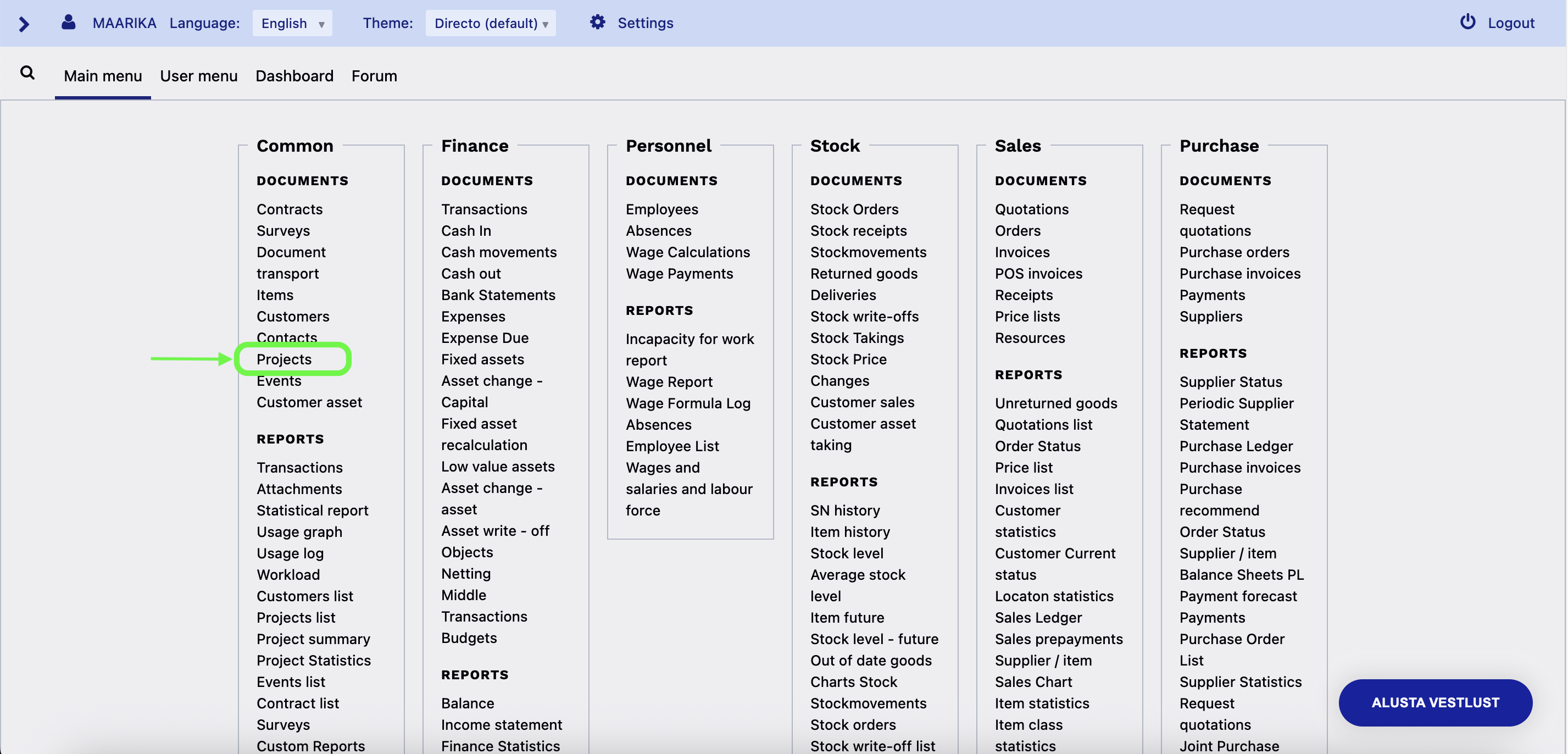 Projects in Directo software. Projects in Directo software.