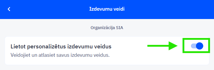 Personalizēto izdevumu veidu iespējošana