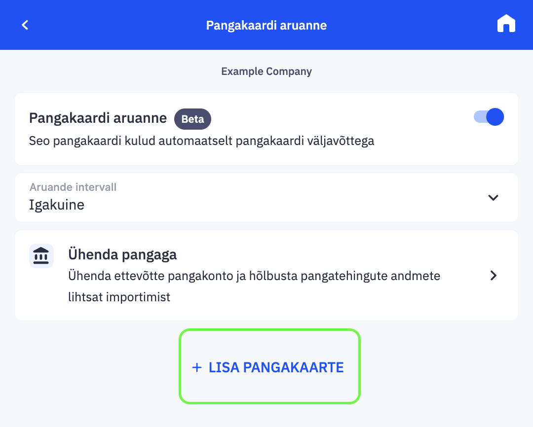 Uute pangakaartide lisamise nupp.