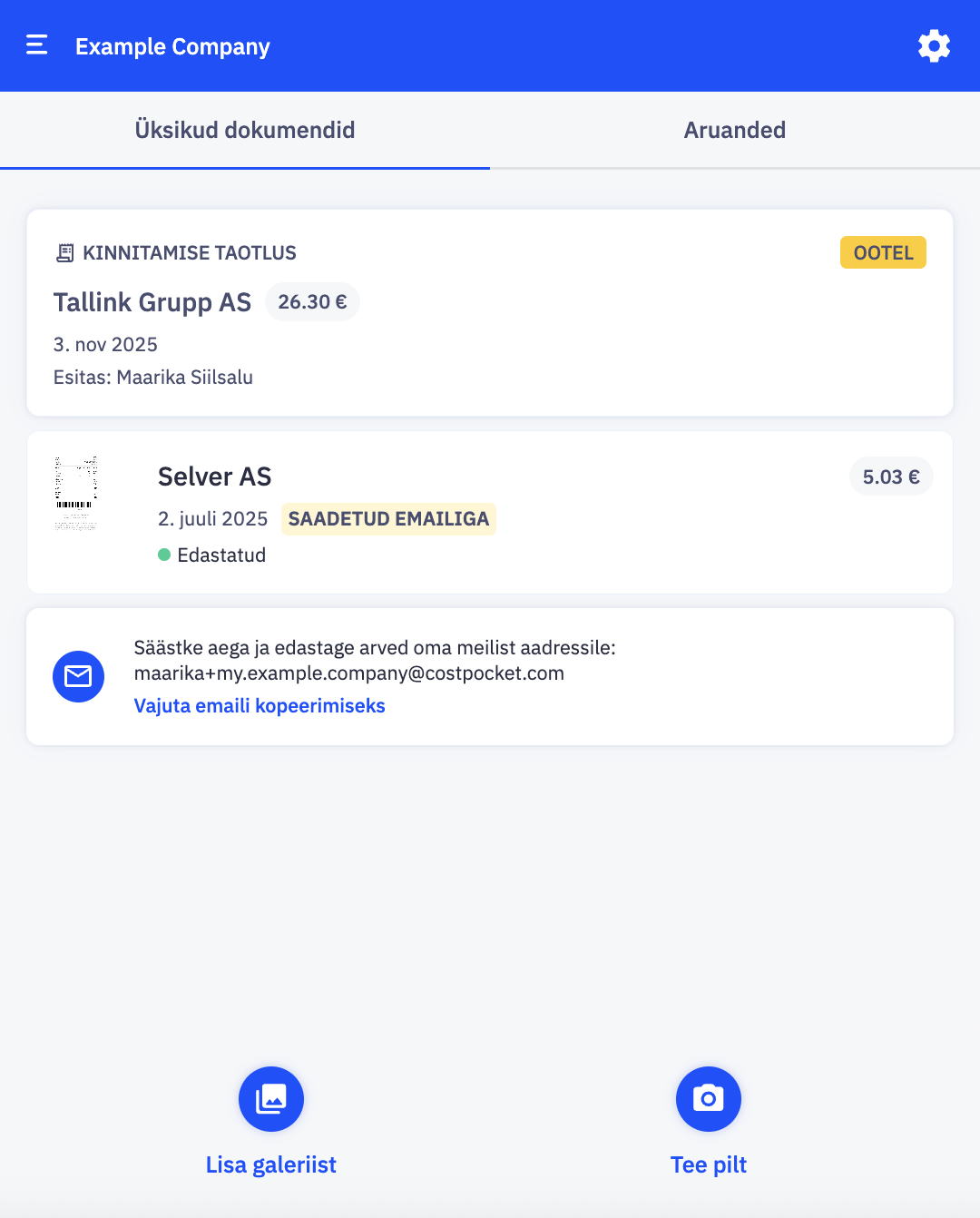 Kinnitaja äpi vaade.