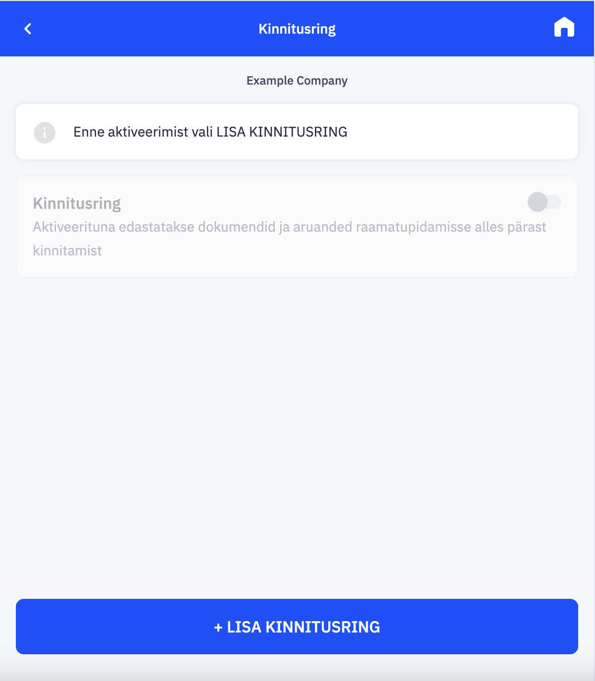 CostPocketi kinnitusringi lisamine rakenduse seadistustes.