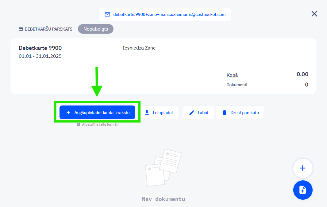 Augšupielādēt bankas izrakstu pārskatā