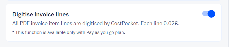 Setting for enabling invoice line digitisation