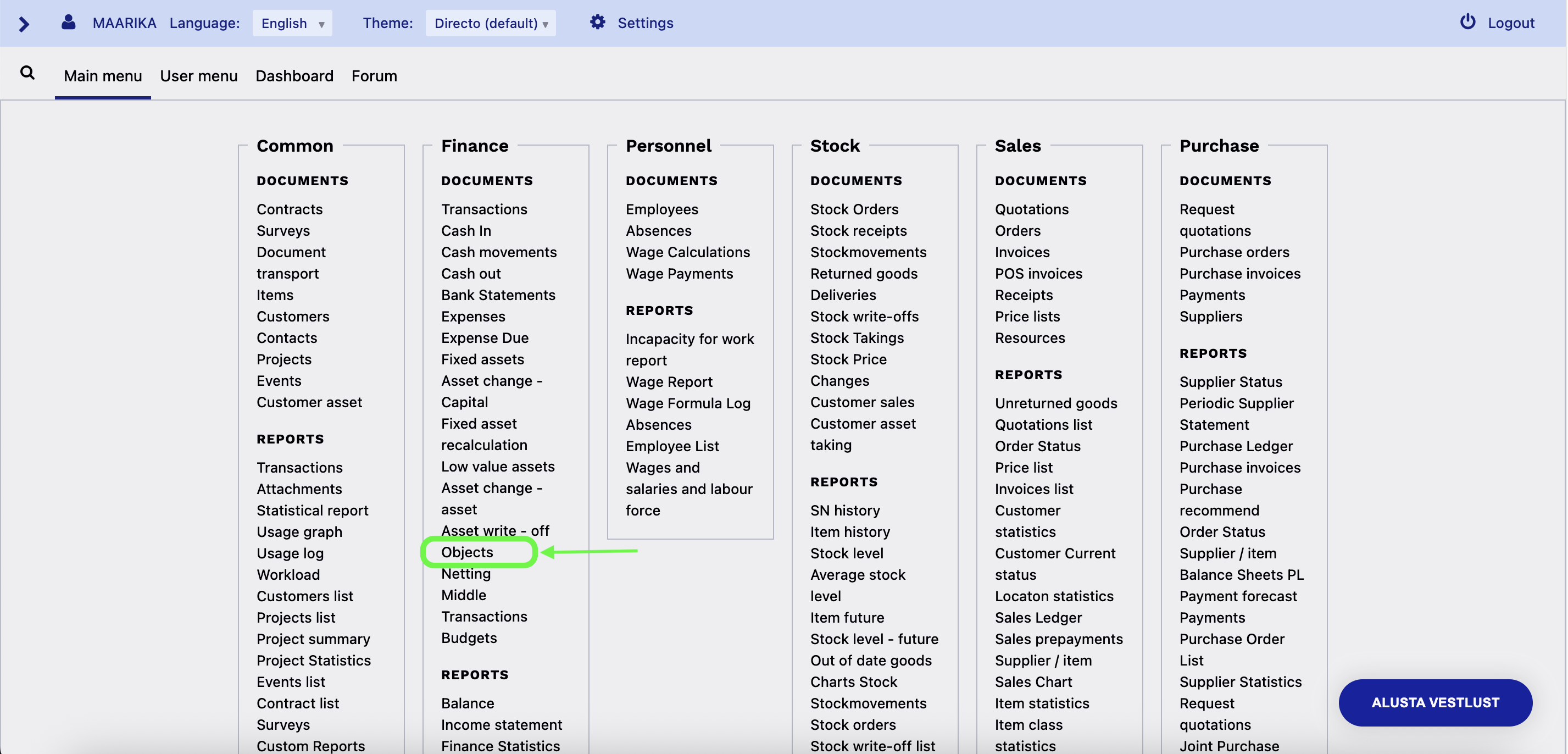 Objects in Directo software. Objects in Directo software.