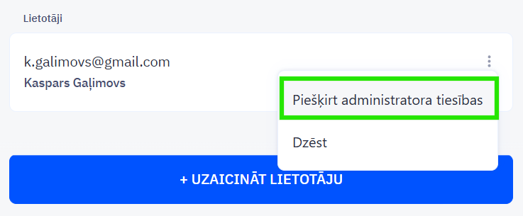 Piešķir administratora tiesības