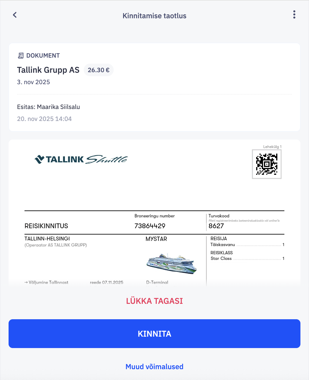 Dokumendi kinnitamise vaade.